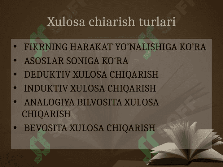 Xulosa chiqarishning umumiy mantiqiy tavsifi 4