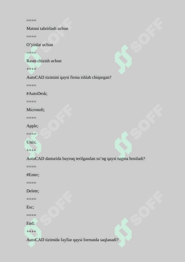 INFORMATIKA FANIDAN TEST JAVOBLARI BILAN 7