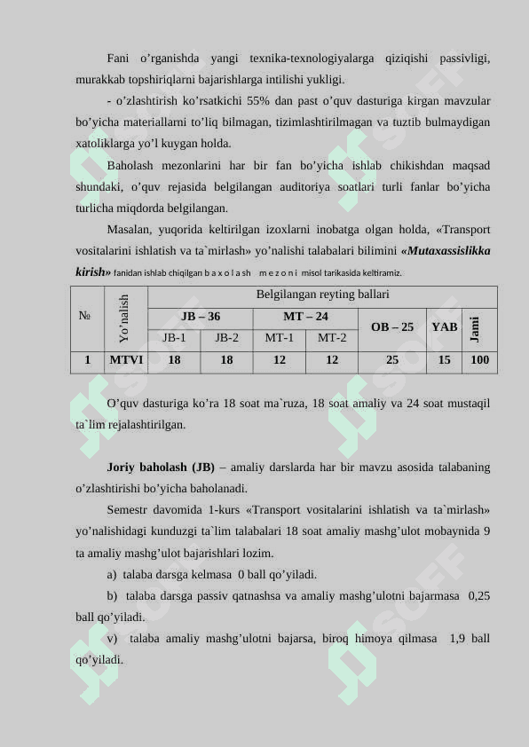 Baholash turlari va mezonlari. Qayta topshirish va qayta o'qish. Apellyatsiya shartlari 4