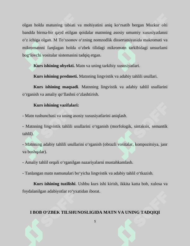 Matn va uning tadqiqi kurs ishi 5