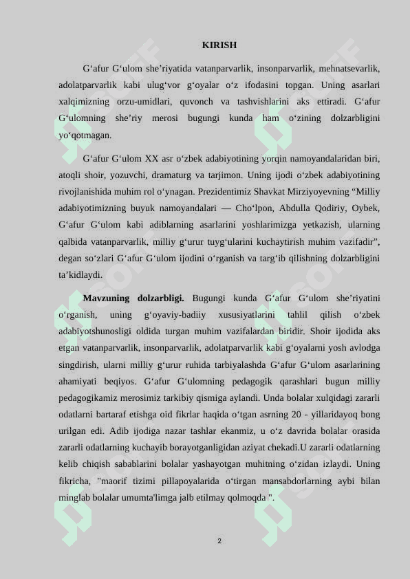 Gʻafur gʻulom sheʼriyatida falsafiy teranlik va badiiy mukammallik kurs ishi 2