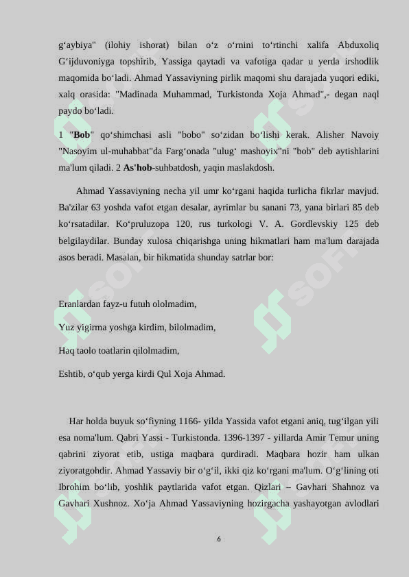 Ahmad Yassaviyning  Hikmatlar asari. KURS ISHI 6