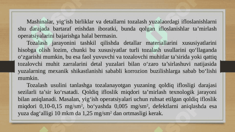 TA’MIRLASH OB’YEKTINI TOZALASHNING TEXNOLOGIK USULLARI 4
