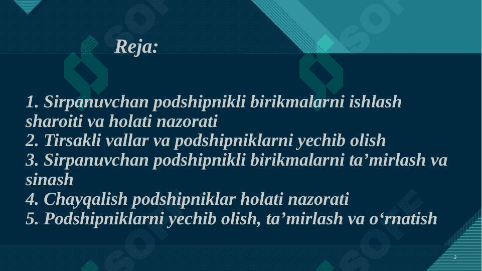 PODSHIPNIKLARNI TA’MIRLASH 2