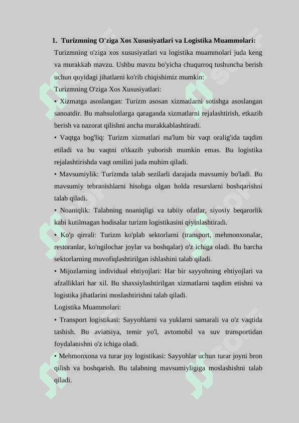 Turizm sohasida logistika vositalaridan foydalanish zarurat 2