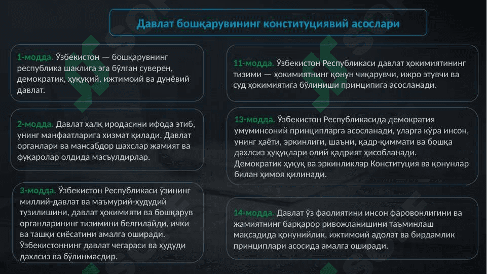 ЎЗБЕКИСТОН РЕСПУБЛИКАСИДА ДАВЛАТ БОШҚАРУВИНИНГ КОНСТИТУЦИЯВИЙ-ХУҚУҚИЙ АСОСЛАРИ 6