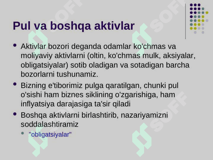 Aktivlar bozori, pul va narxlar 3