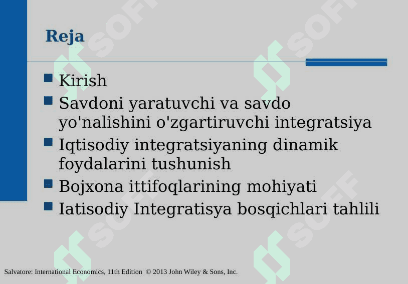 Iqtisodiy Integratsiya. Bojxona Ittifoqlari va Erkin Savdo Zonalari 2