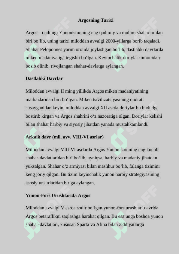 ARGOS TARIXI, MADANIYATI VA AFSONALAR 4