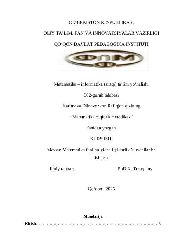 matematika darslarida iqtidorli o'quvchilar bilan ishlash