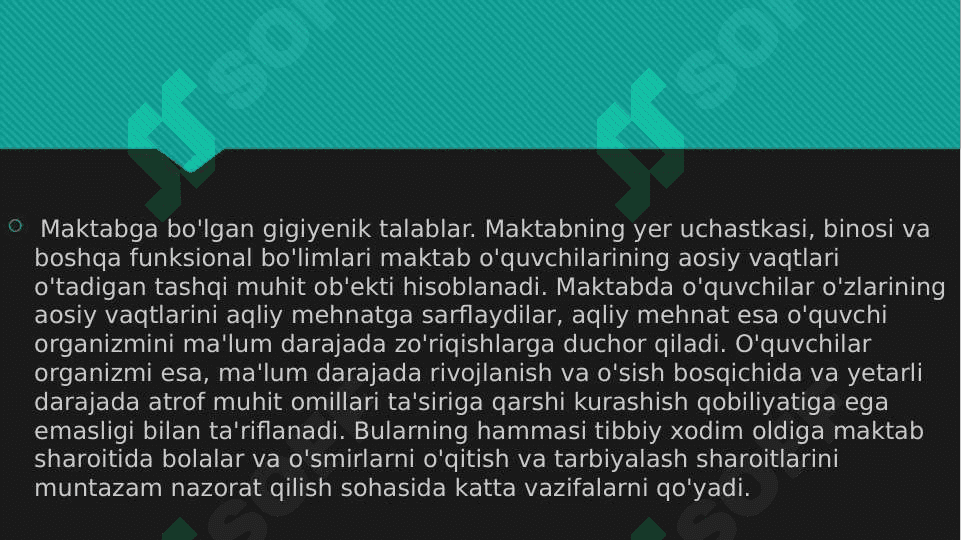 Maktabda o‘qitish va tarbiyalash sharoitlarini gigiyenik optimallashtirish asoslari 5