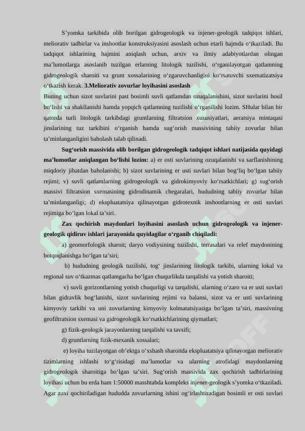 Bino va gidrotexnika inshootlari qurilishda injener-geologik qidiruv ishlari. Tadqiqot ishlarining vazifasi 3