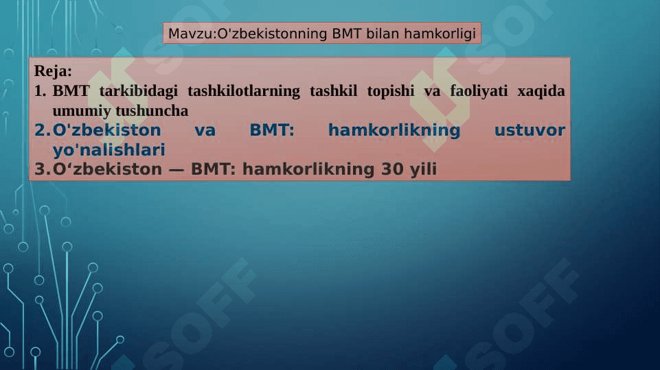 O'zbekistonning BMT bilan hamkorligi 2