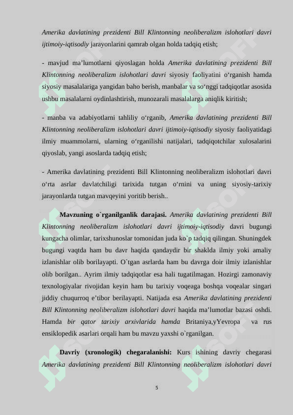 Amerika davlatining prezidenti Bill Klintonning neoliberalizm islohotlari 5