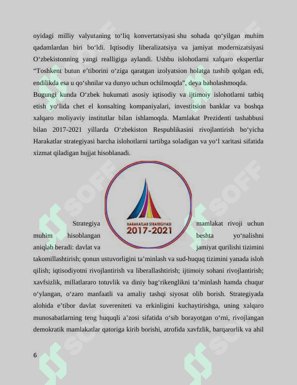 2017-yilda O‘zbekistonda keng ko‘lamli iqtisodiy islohotlar dasturini qabul qilinishi va uning ahamiyati 6