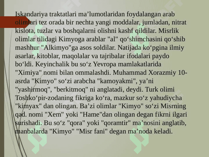 Kimyoning vujudga kelishi va kimyo tarixining davrlarga bo`linishi  pptx 2