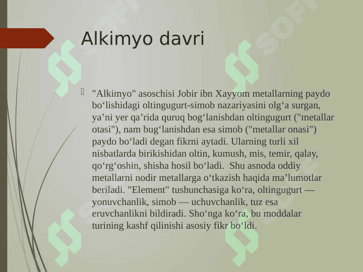 Kimyoning vujudga kelishi va kimyo tarixining davrlarga bo`linishi  pptx 4