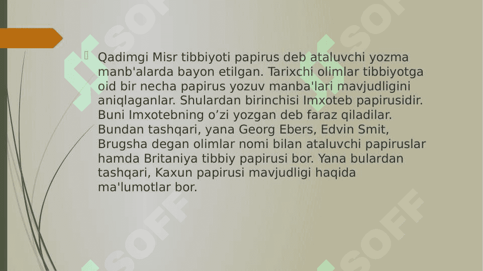 Qadimgi dumyo tibbiy risolalarida qadimgi hind tibbiyoti masalalarining yoritilishi. qadimgi xitoyda tibbiyot va uning o‘ziga xos tomonlari 8