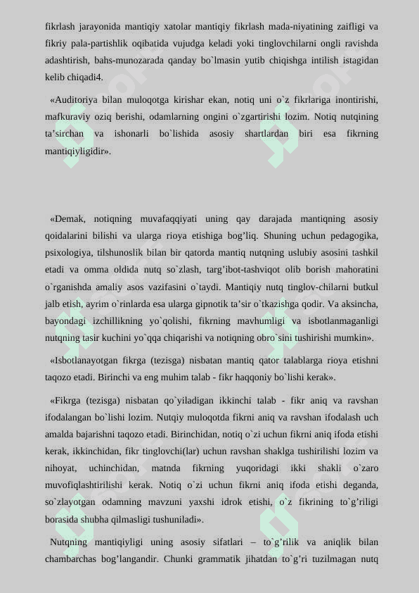 Nutqning to’g’riligi, aniqligi, tozaligi, mantiqiyligi, ta’sirchanligi, maqsadga muvofiqligi. Ko`rib chiqish 7