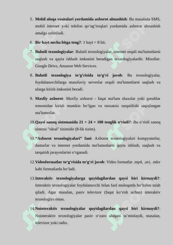 TEST.ARGOS.UZ  - PLATFORMASIDAGI SAVOLLARDAN NAMUNALAR 2