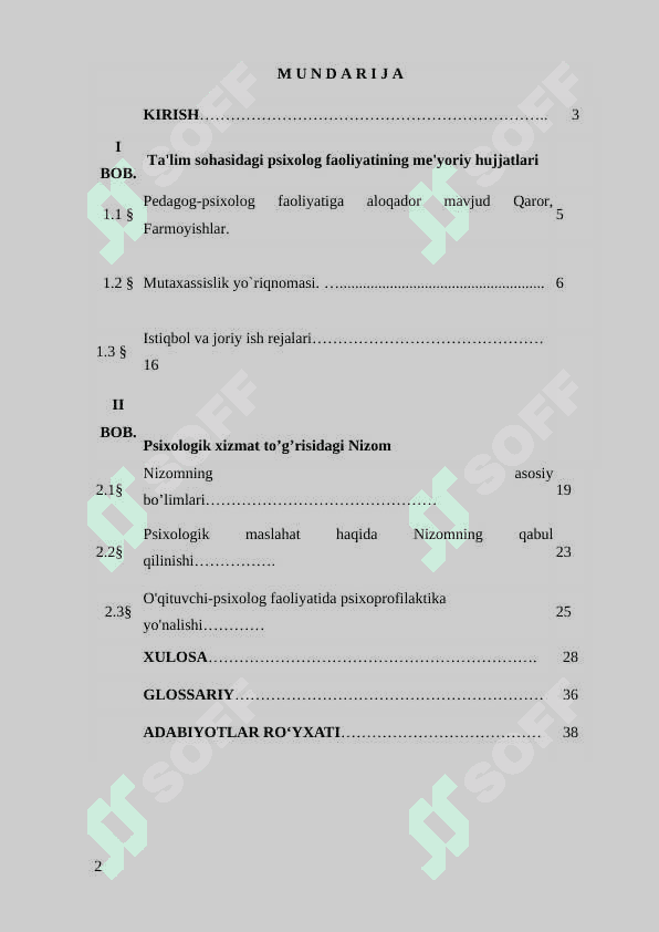 Psixologik xizmatning normativ ishchi hujjatlari 2