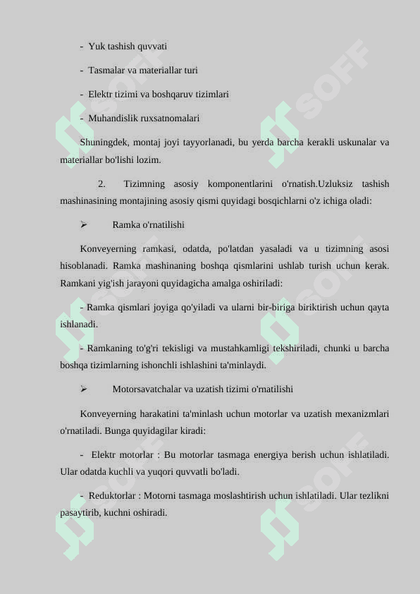 Uzluksiz tashish mashinalarini montaj qilish 2