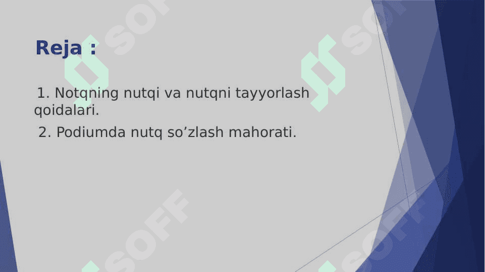 Notiqning nutqi va nutqni tayyorlash qoidalari .Podiumda nutq so`zlash mahorati . 2