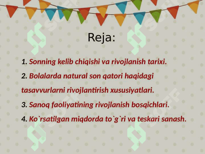 Maktabgacha tayyorlov guruhida sanashga va hisoblash faoliyatiga o'rgatish vazifalari 2