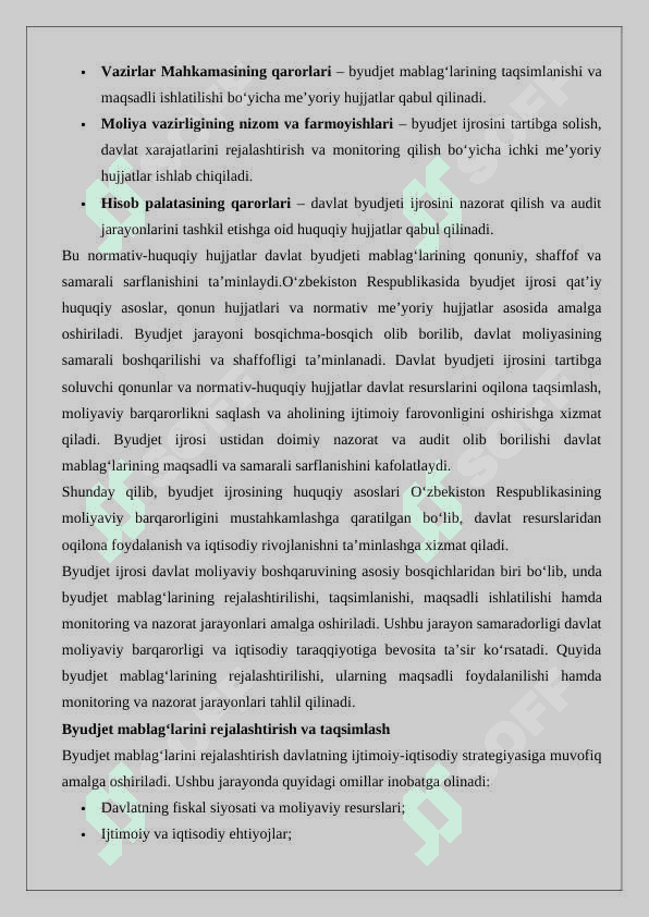 Byudjet ijrosini tashkil etish 6