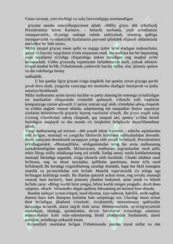 MILLIY ISTIQLOL G`OYASINING MOHIYATI VA MAZMUNI 4