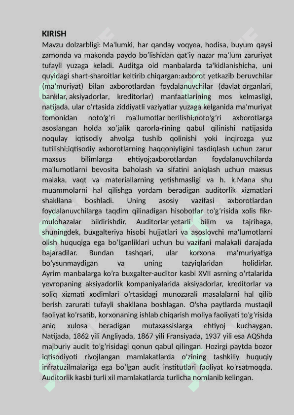 Audit o’tkazish jarayonida boshqa shaxslarning malumotlaridan foydalanish. 2