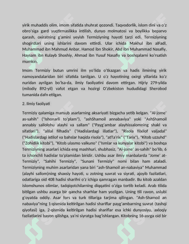 Imom Buxoriy,Imom Termiziyning hadis ilmiga qo'shgan hissalarini qiyosiy tahlili 7