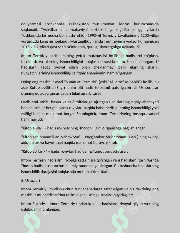 Imom Buxoriy,Imom Termiziyning hadis ilmiga qo'shgan hissalarini qiyosiy tahlili 8