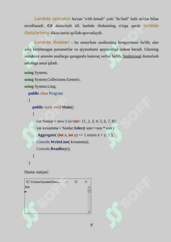 C# dasturlash tilida dasturlashda lambda-ifodadan foydalanish 8