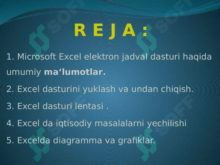 Elektron jadval muharrirlari. MS Excel dasturi (TAQDIMOT) 2
