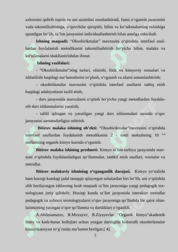 “Oksobirikmalar”mavzusini o‘qitishni interfaol metodlar asosida takomillashtirish” 6