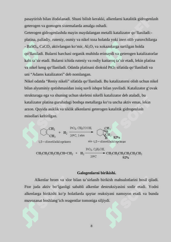 “To‘yinmagan uglevodorodlar boʻlimi mavzularini o‘qitish metodikasini takomillashtirish” 8