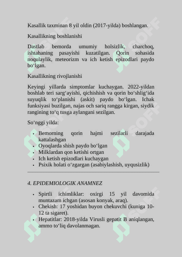 Jigar sirrozi kasallik tarixi 4