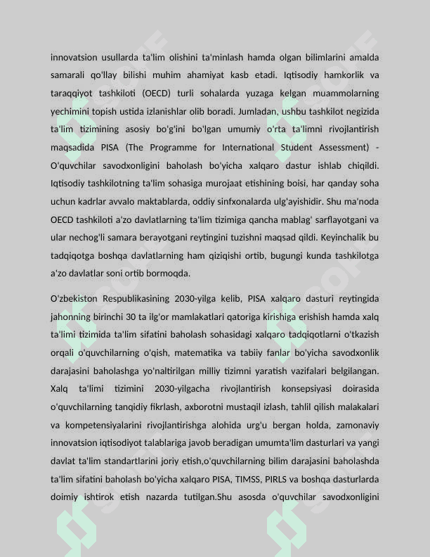 "PISA" XALQARO DASTURIDA MATEMATIK SAVODXONLIK 3