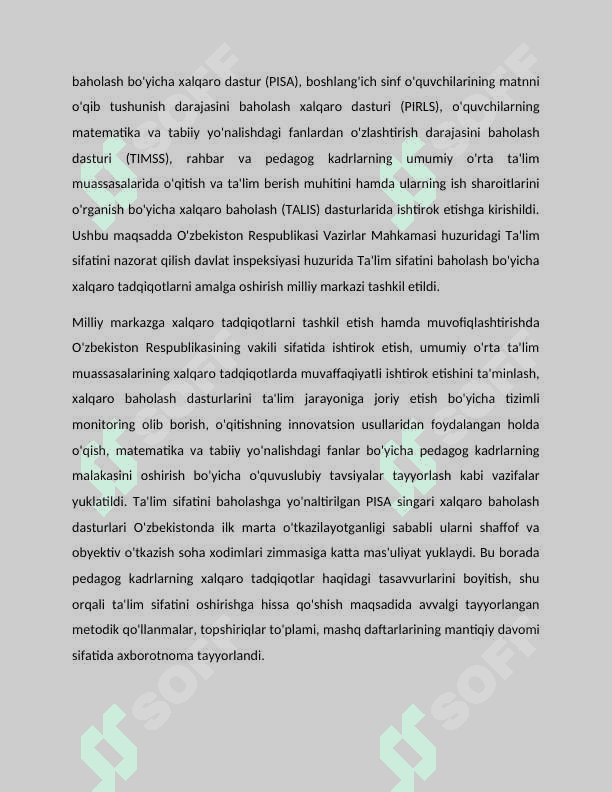 "PISA" XALQARO DASTURIDA MATEMATIK SAVODXONLIK 4