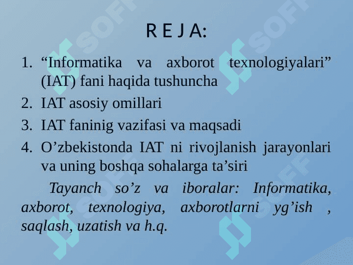 “Informatika va axborot texnologiyalari” fanining predmeti, ob’ekti, metodi va boshqa fanlar bilan o’zaro a’loqadorligi 2