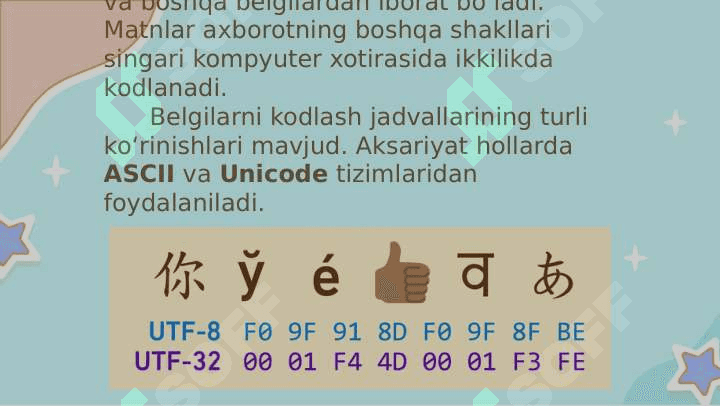 MATNLI AXBOROTLARNI KODLASH 2