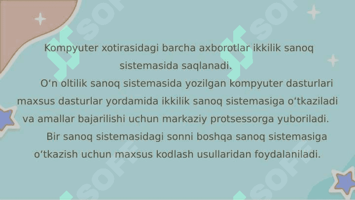 SONLARNI BIR SANOQ SISTEMASIDAN BOSHQA SANOQ SISTEMASIGA O‘TKAZISH 2