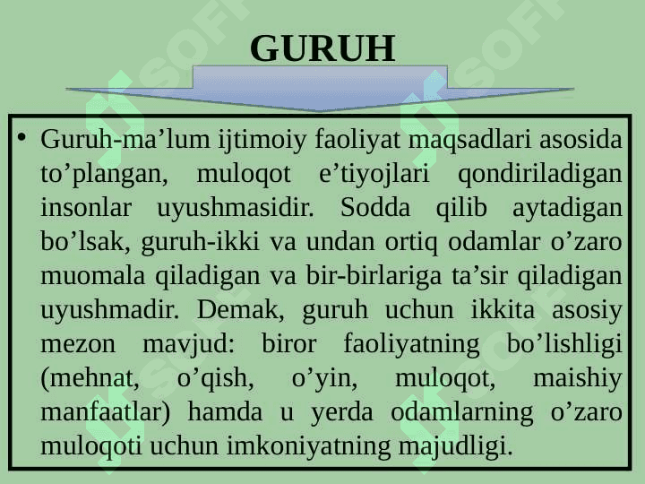Slayd.  JAMOA VA GURUH 5