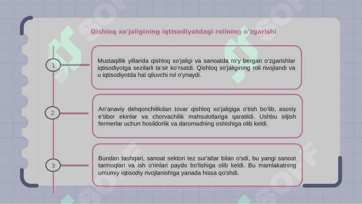 Mustaqillik yillarida qishloq xo'jaligi va sanoat sohasidagi o'zgarishlar 7