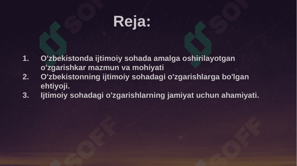 O'zbekistonda ijtimoiy sohada amalga oshirilayotgan o'zgarishkar mazmun va mohiyati 2