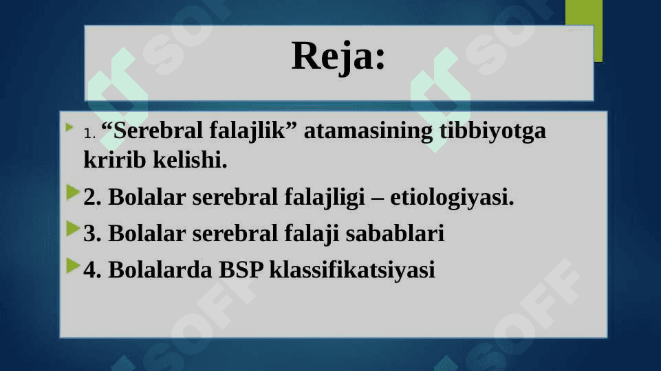 Tayanch-harakat apparati buzilganlik tushunchasi va tasnifi. serebral falajlikning ta’rifi, etiologiyasi va patogenezi. 2