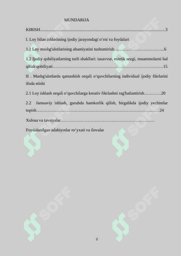 Ijodiy qobliyatlarni  shakillantirishda loy mashg’ulotining o‘rni 2