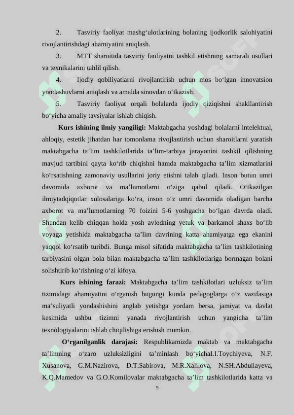 MTTda tasviriy faoliyat mashg’ulotlari orqali ijodkorligini rivojlantirish. 5