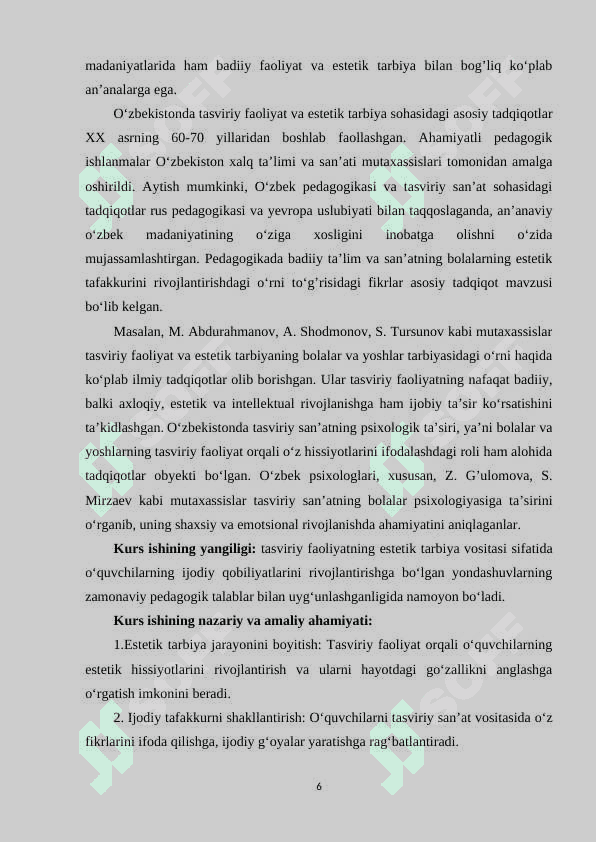 TASVIRIY FAOLIYAT-ESTETIK TARBIYANING ZARURIY VOSITASI SIFATIDA 6